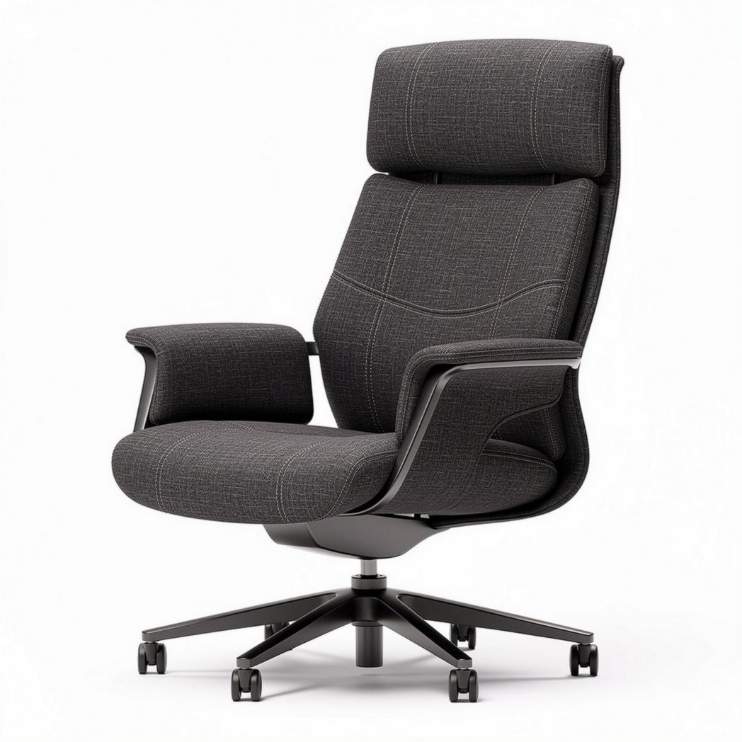 Poltrona da ufficio ergonomica in tessuto grigio con base nera 70 x 70 x 110cm