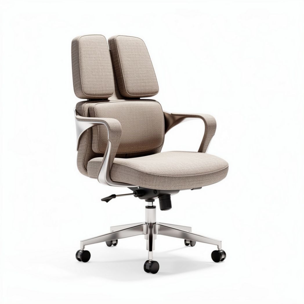 Sedia ergonomica in tessuto beige con supporto lombare e braccioli 60 x 60 x 110cm