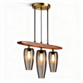 Lampadario in legno e vetro con tre punti luce dimensioni 30 x 30 x 60cm