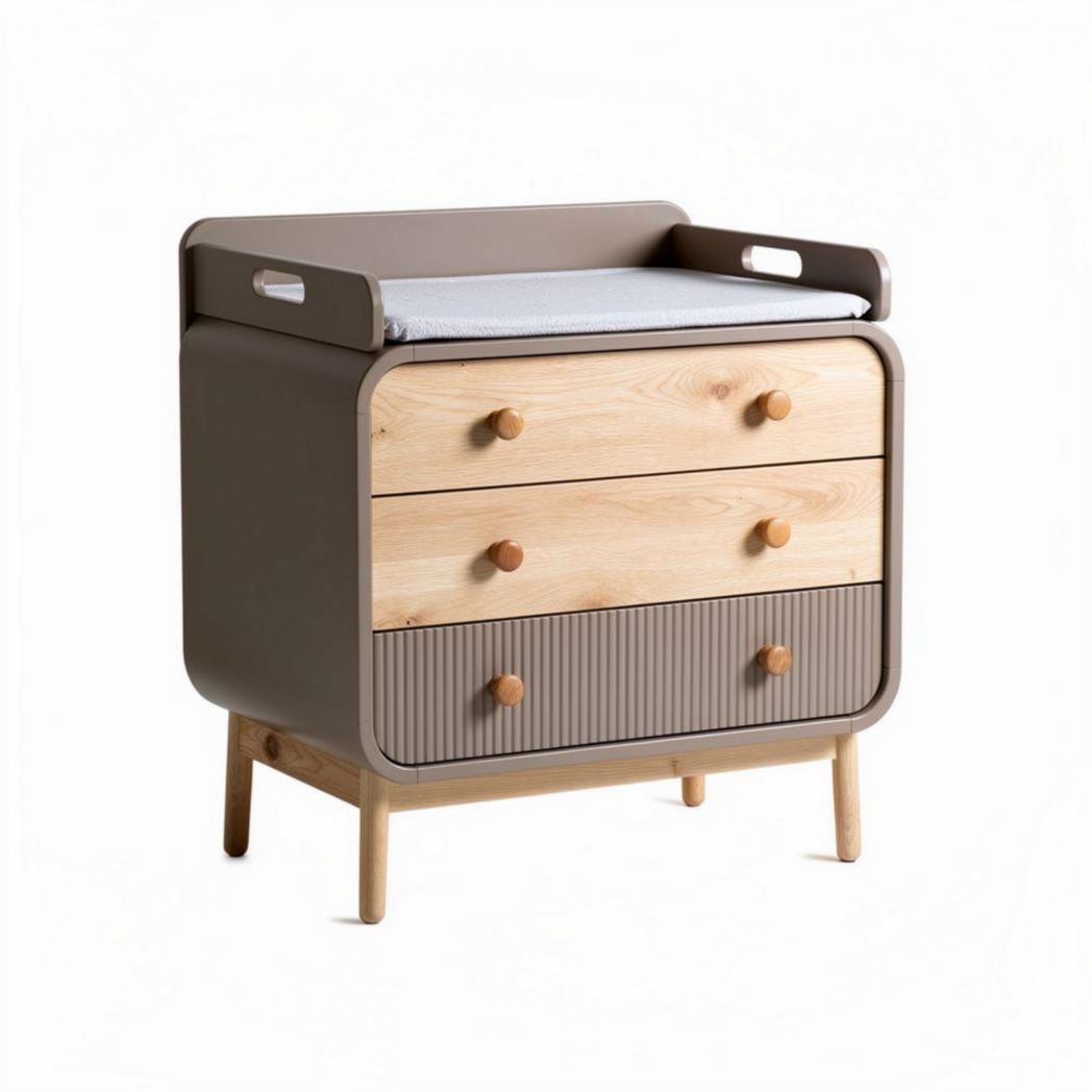 Comò per cambiare in legno con tre cassetti e piano morbido 80 x 50 x 85cm