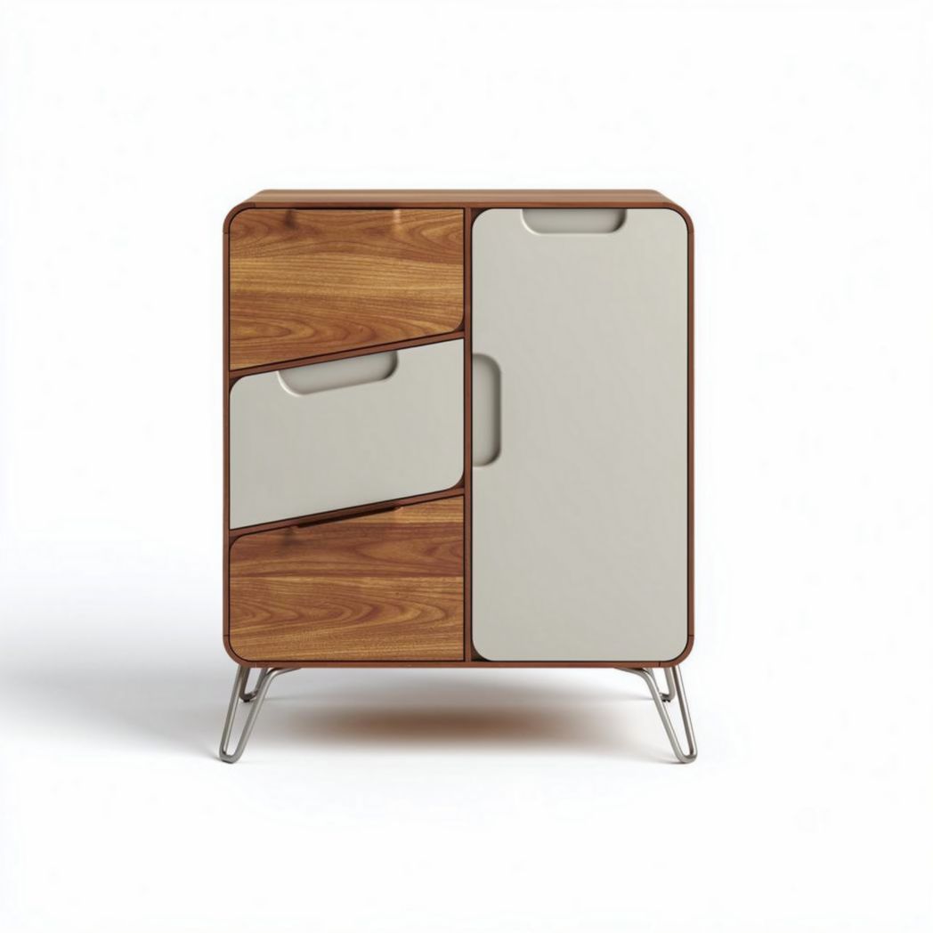 Mobiletto moderno in legno di noce con anta e cassetto 60 x 40 x 80cm