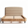 Letto matrimoniale in legno con testata imbottita beige 200 x 160 x 100cm