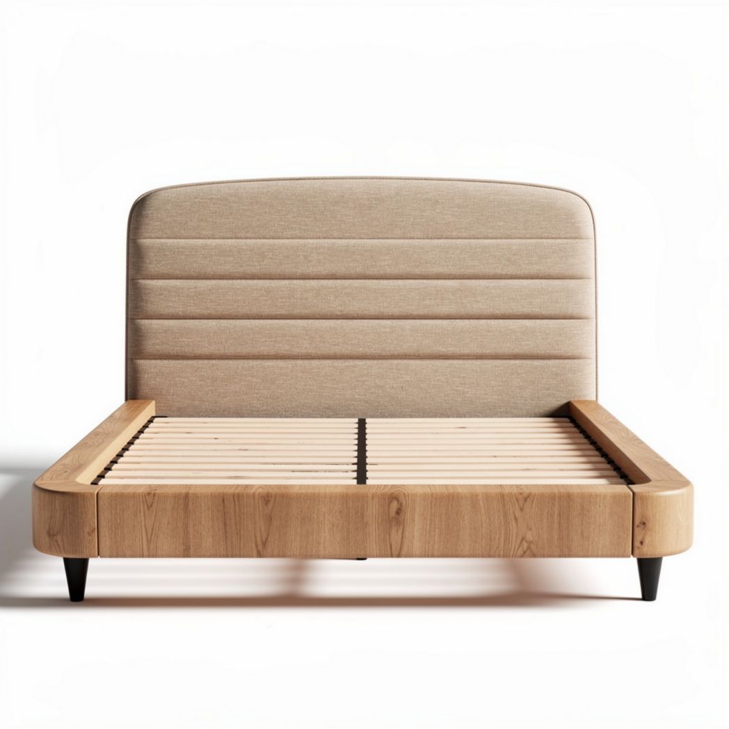 Letto matrimoniale in legno con testata imbottita beige 200 x 160 x 100cm