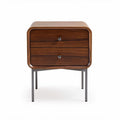 Comodino in legno noce con due cassetti e base in metallo 50 x 40 x 45cm